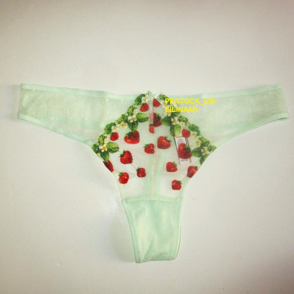 Victoria Secret Dream Angels Embroidered Strawberry Thong Panty Size S Green $34 - Picture 3 of 8